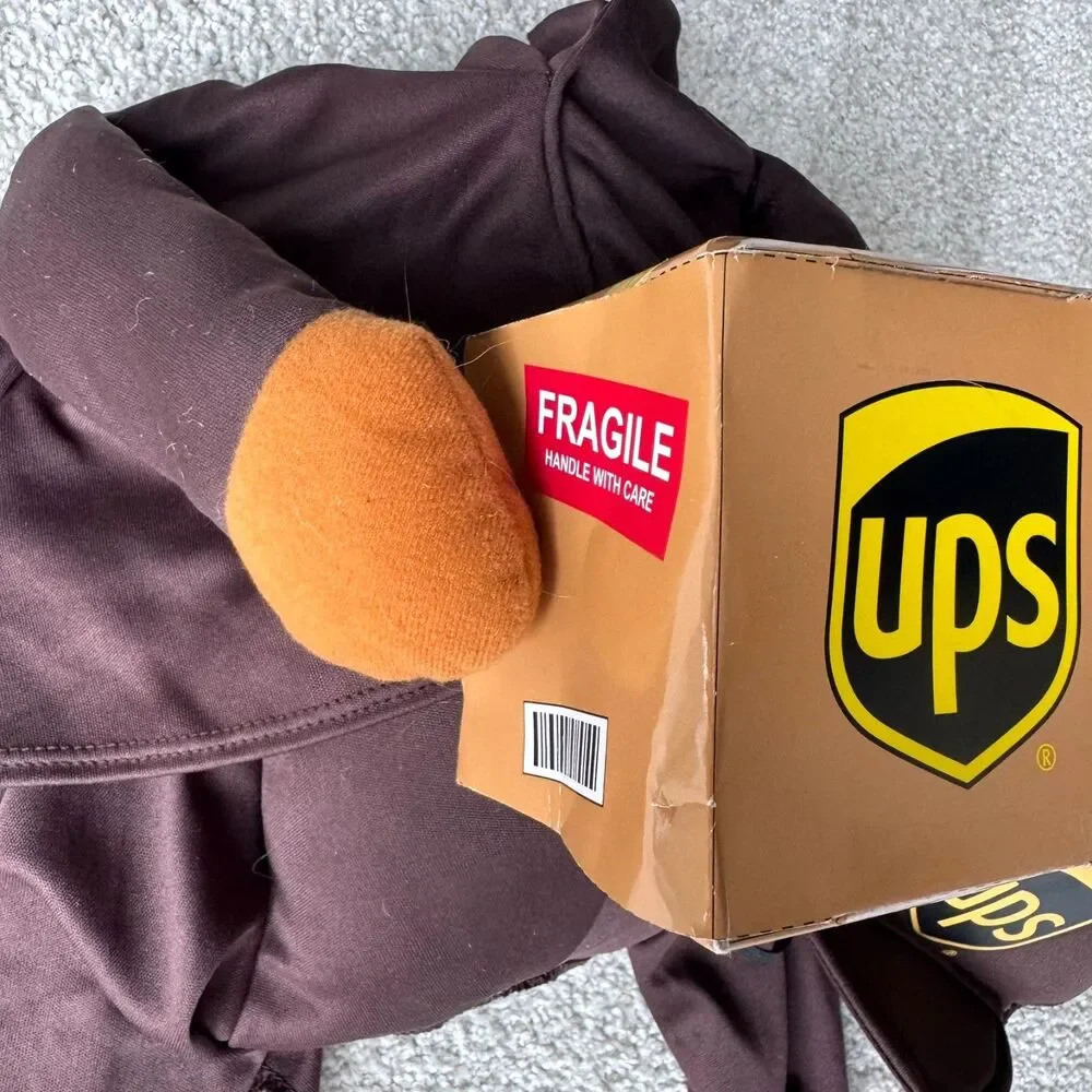 UPS Dog Costume Large Halloween Delivery Driver Shirt Visor Box Pet Costume